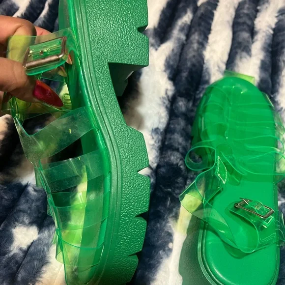 Green Transparent Slide Sandals - Picture 3 of 6